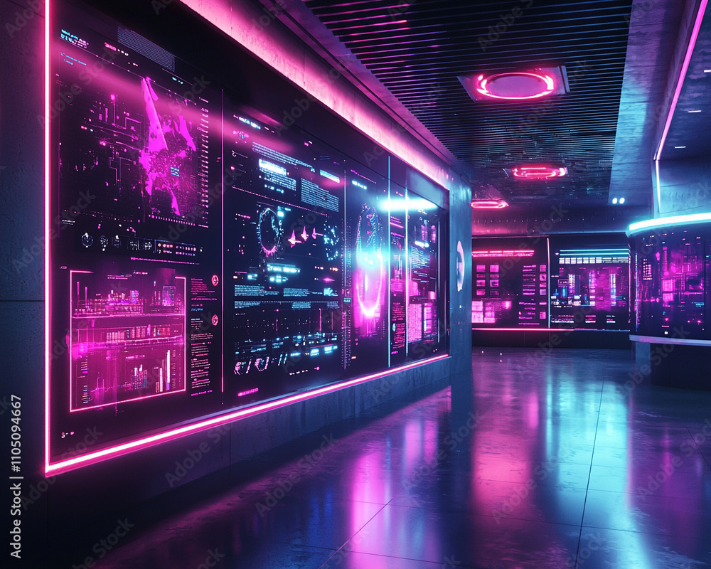 Aufkleber futuristic ai-generated tech hub digital space interactive displays urban environment immersive expe