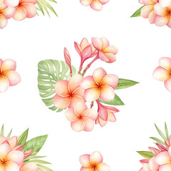 Naklejka premium Tropical seamless pattern with flowers.