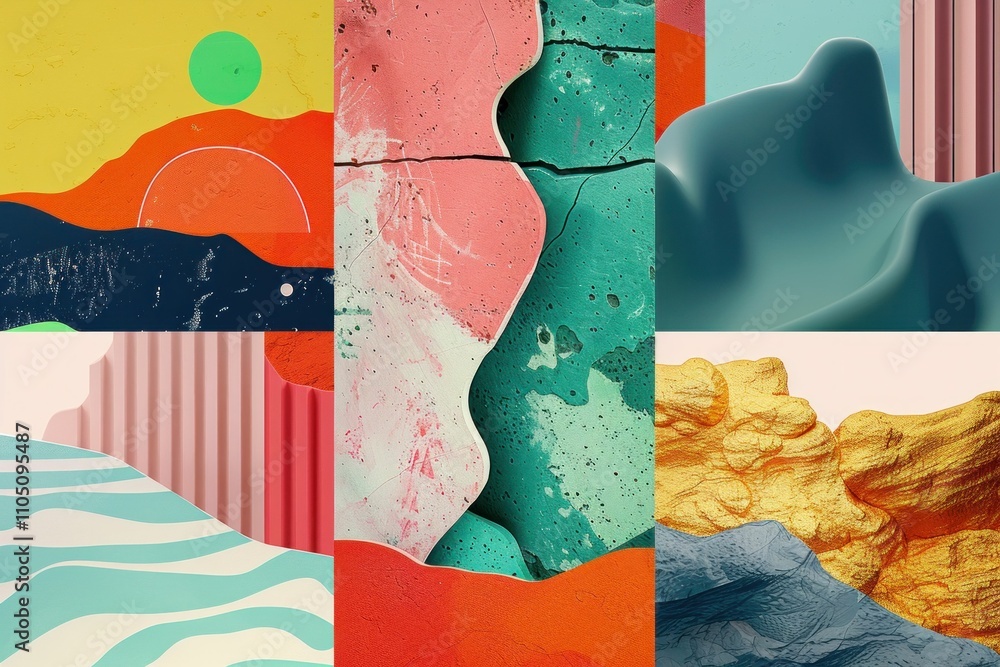 Aufkleber abstract colorful landscape composition with vibrant shapes and textures showcasing layered hills an