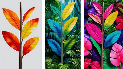 A set of three colorful wall arts media posters, cover designs, web, home decor