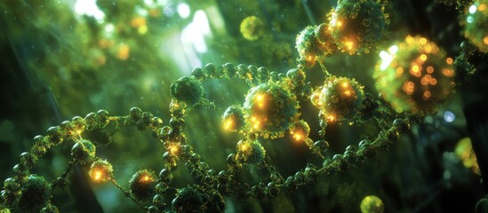 Virus with a focus on RNA strands, glowing molecular details, scientific theme 