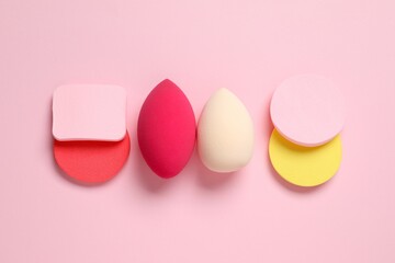 Beauty blender on a color background. Bright sponges for make-up cosmetics. Make-up products. Beauty concept
