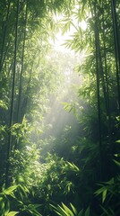 Obraz premium Sunbeams Filtering Through Lush Bamboo Forest