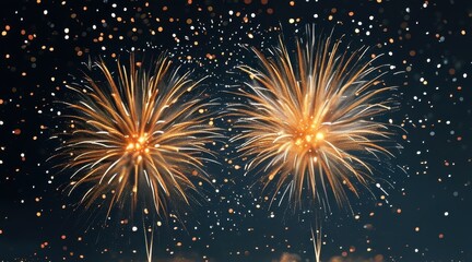 Golden and Silver Fireworks Exploding in the Dark Night Sky