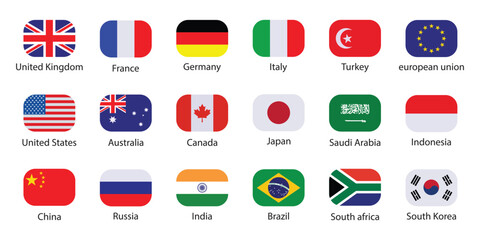 Popular flags of the world, National flags icons vector,  USA, UK, Germany, Russia, China,Japan, Italy, France… Isolated circle flag