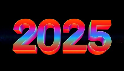 2025 Happy New Year 3d text design on dark background.