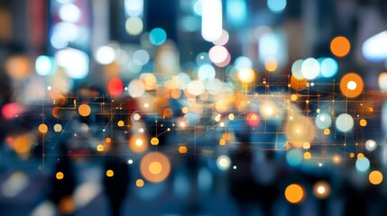 Abstract Night City Lights  Network Connection  Bokeh Background