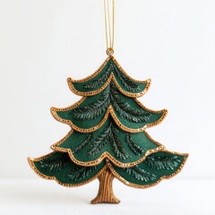 Obraz premium A green Christmas tree ornament with sequins hanging