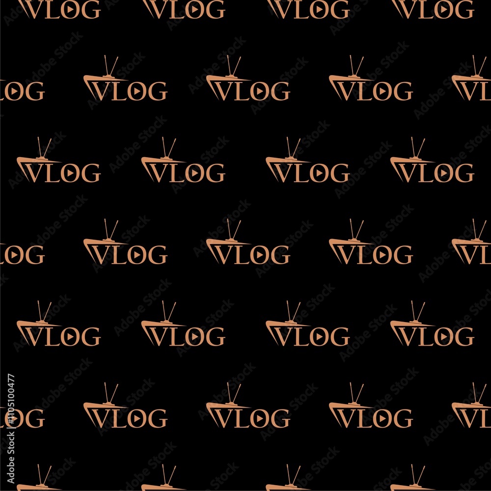 Poster video blog vlog word text seamless pattern isolated on black background
