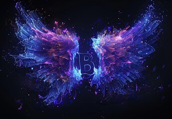 Abstract Wings with a Glowing Letter B