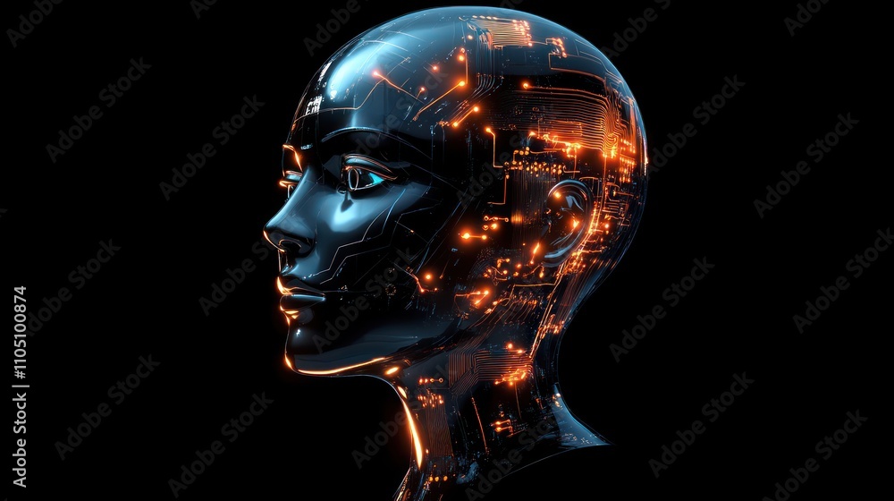Poster cybernetic head profile showing internal circuits