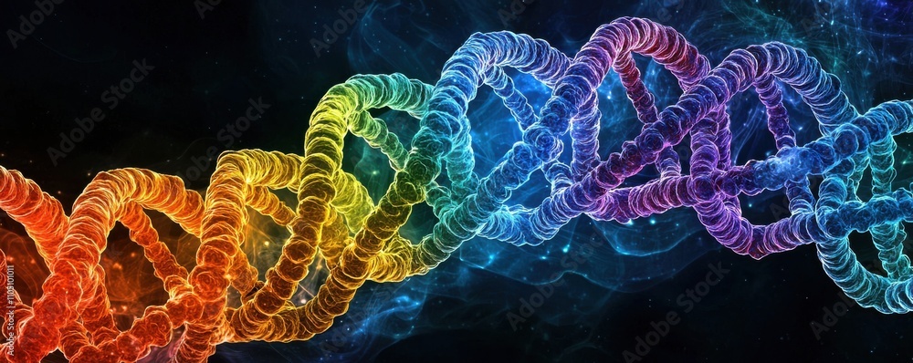 Poster close-up view of dna double helix structure with glowing effects