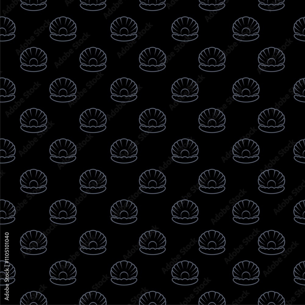 Poster natural open shell with pearl icon isolated seamless pattern on black background