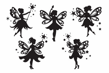 Magical Fairy Silhouette Collection with Whimsical Details for Fantasy Designs

