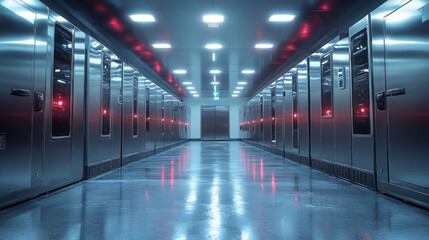 Fototapeta premium The empty interior of a large freezer.