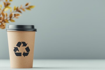 Extended Producer Responsibility concept. Reusable coffee cup with recycling symbol