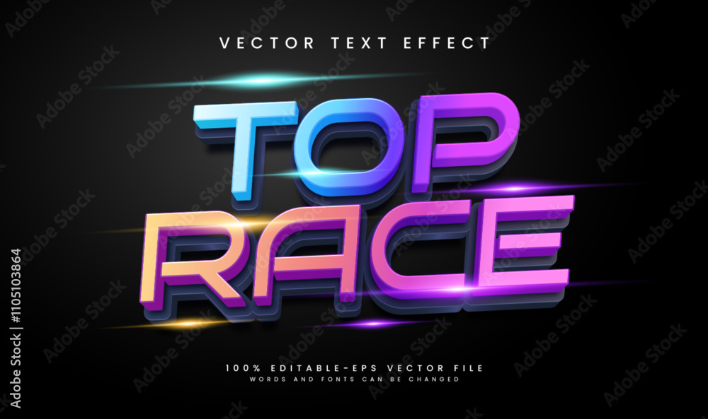 Poster top race editable vector text effect with modern concept. suitable for glowing light theme.