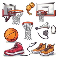 Vibrant Basketball Illustration: Hoops, Balls, Shoes, and More