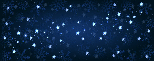 Night winter background with stars and snowflakes. Navy christmas banner