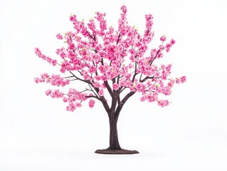 Fototapeta premium Pink Cherry Blossom Tree Spring Flowers Isolated on White