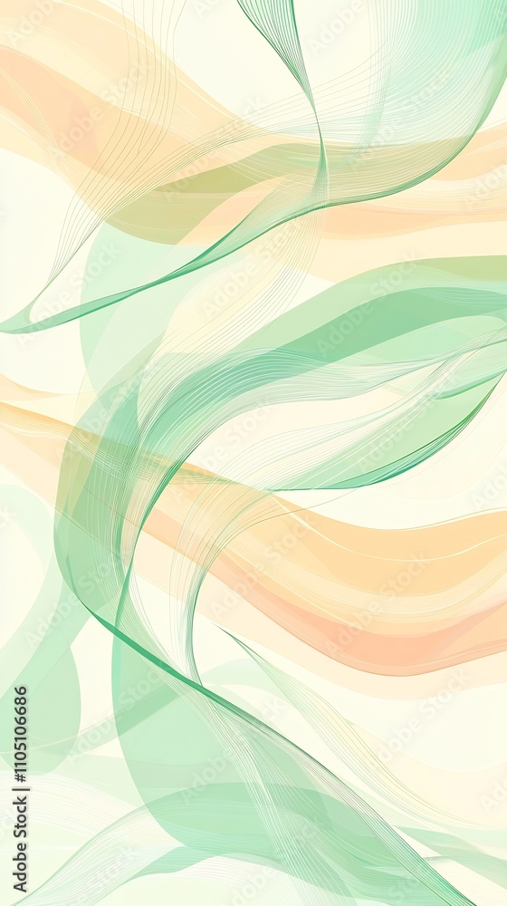 Aufkleber elegant and minimalist abstract background with flowing wavy patterns of vibrant green and orange to