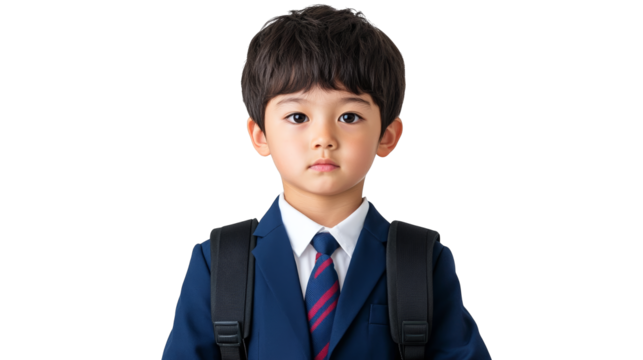 Young boy in school uniform, a portrait of education, learning, and back to school season for elementary students