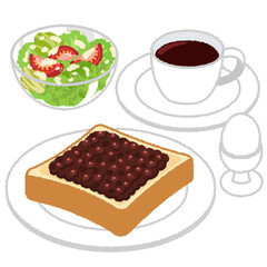 喫茶店のモーニングセット（小倉トースト）のイラスト