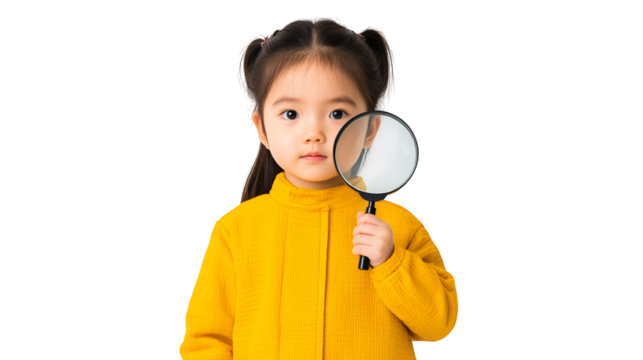 Curious little girl explores with a magnifying glass, journey of discovery and playful learning for young minds