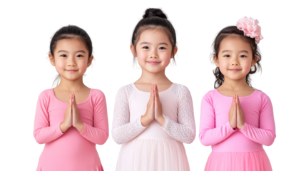 Three little girls in pink dresses, a colorful portrait of childhood innocence and joy