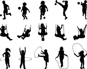 Black silhouettes of playful children 