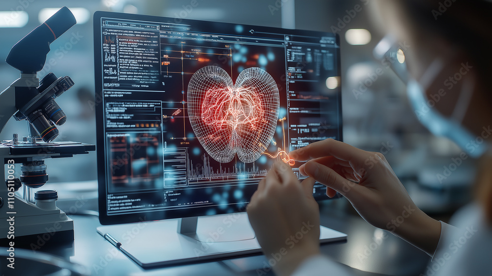 Poster 3D printed organ displayed on computer screen in lab setting