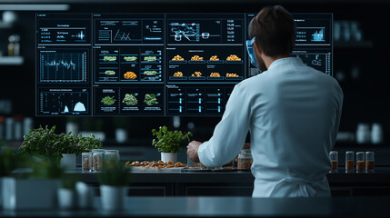 food technologist analyzing data in modern lab environment
