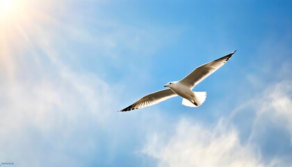 Elegant seagull soaring against a high-definition blue sky backdrop