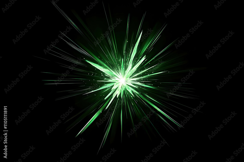 Poster bright green sparkling explosion effect on a dark background for creative projects