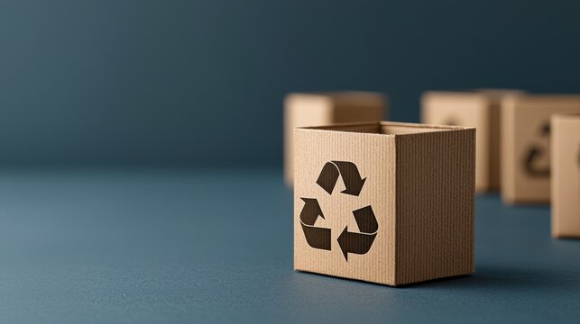 Extended Producer Responsibility concept. Recyclable cardboard box on a blue background.