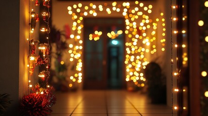 A cozy, warmly lit Christmas tree adorned with golden ornaments stands in a festive living room, creating a nostalgic holiday ambiance.