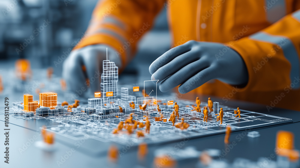 Aufkleber detailed urban development project with 3d models and planning tools