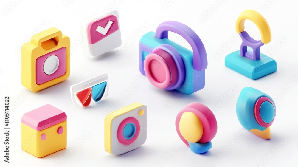 Aufkleber colorful three dimensional app icons displayed