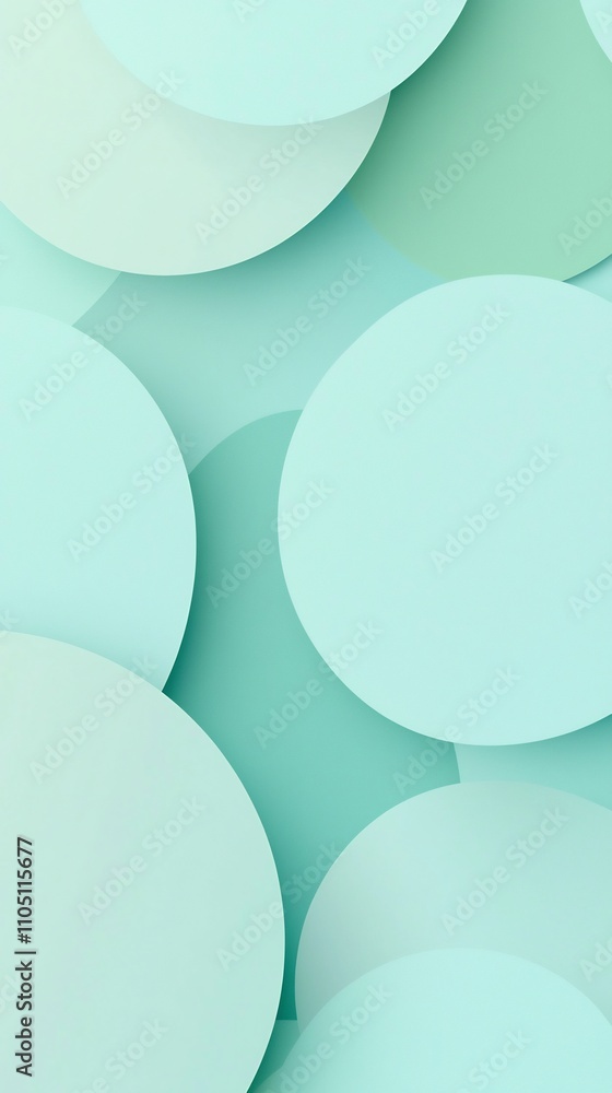 Poster soft and soothing mint green abstract composition with layered circular shapes elegant and calming d