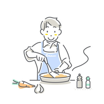 man cooking food in kitchen clip art preview