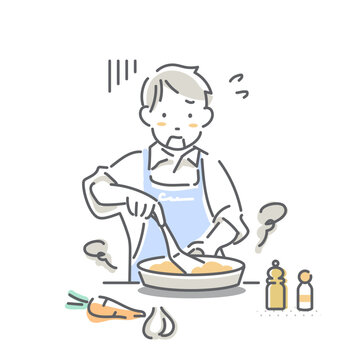 man cooking worried, light style clip art preview