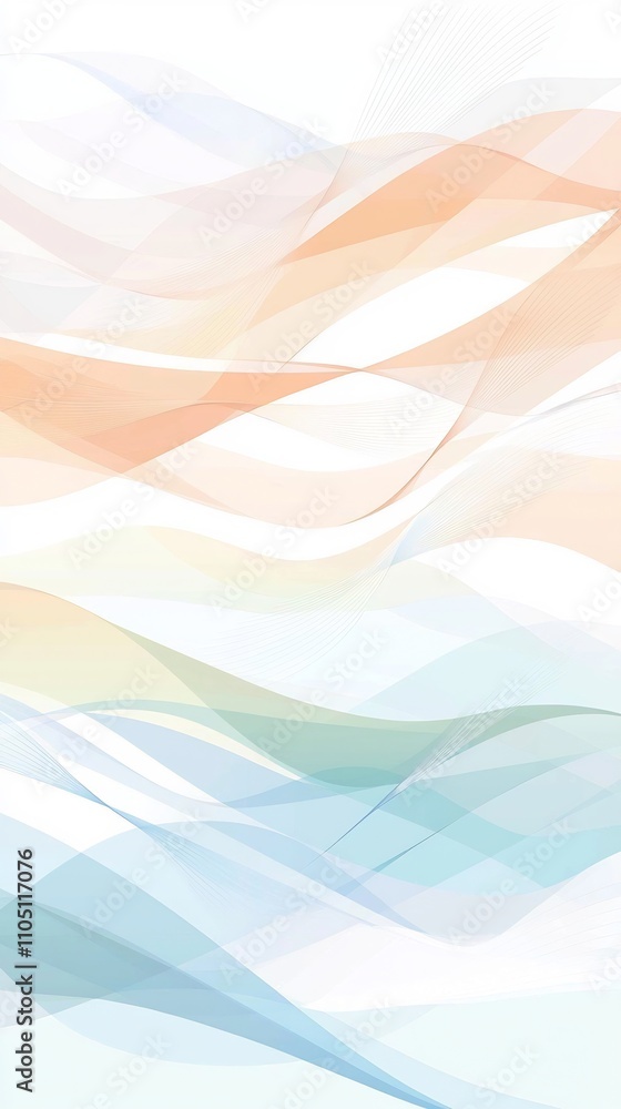 Poster serene abstract background featuring a harmonious composition of flowing soft pastel gradient curves