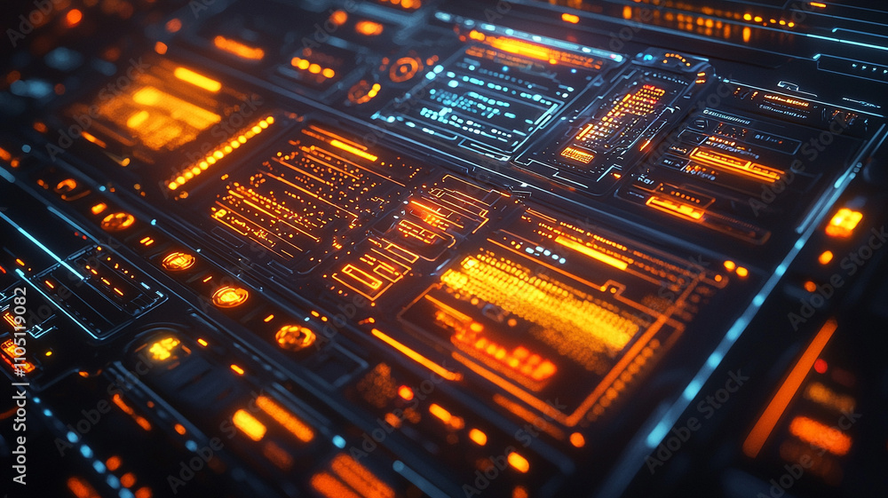 Poster ai generated cybernetic interface visuals digital realm technology art futuristic environment close-