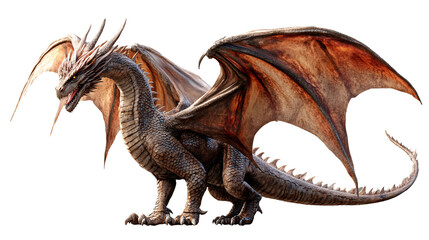 Obraz premium Fierce fantasy dragon with wings spread, detailed texture, isolated on transparent background.
