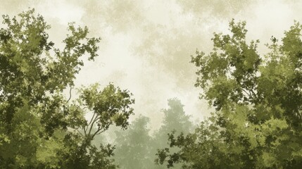 Serene Green Forest Canopy  Misty Summer Trees  Nature Background