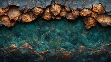Obraz premium stunning abstract image featuring textured surface with copper and royal blue tones, evoking sense of depth and mystery. rugged, layered appearance adds intriguing visual element