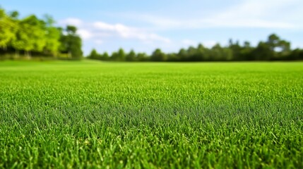 Fototapeta premium Lush Green Grass Field Sunny Day Nature Background