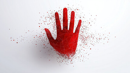 vibrant red hand design with geometric pattern, surrounded by splashes of color, symbolizes creativity and expression. This artistic representation evokes sense of joy and celebration