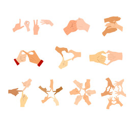 A meaningful collection of hand gesture illustrations symbolizing friendship, unity, and connection, for social campaigns, community projects, and relationship-themed designs.