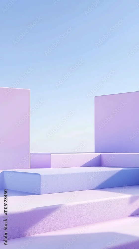 Poster minimalist architectural composition with geometric pastel color blocks and clean backdrop 3d render